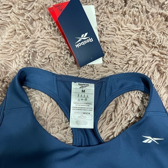 Reebok Women Running Essentials Blue Sports Bra Unpadded Cup NEW - Picture 4 of 5